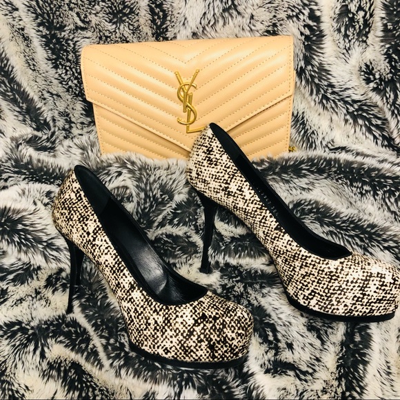 YSL Yves Saint Laurent Tribtoo Platform 105 Pumps Heels black & cream 38.5 au 8 - Picture 4 of 15